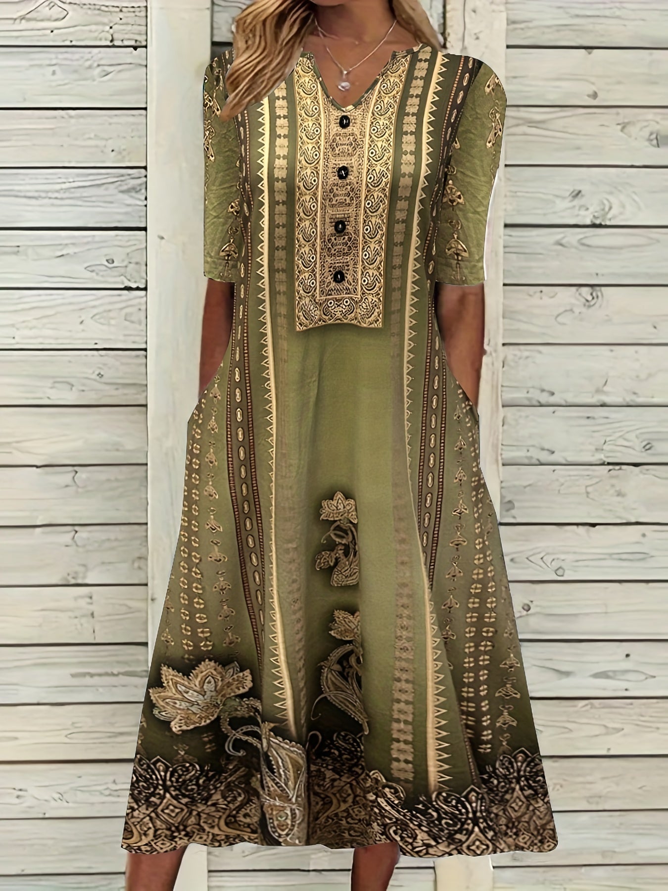 Boho Dress Women's Plus Tribal Print Short Sleeve Dress