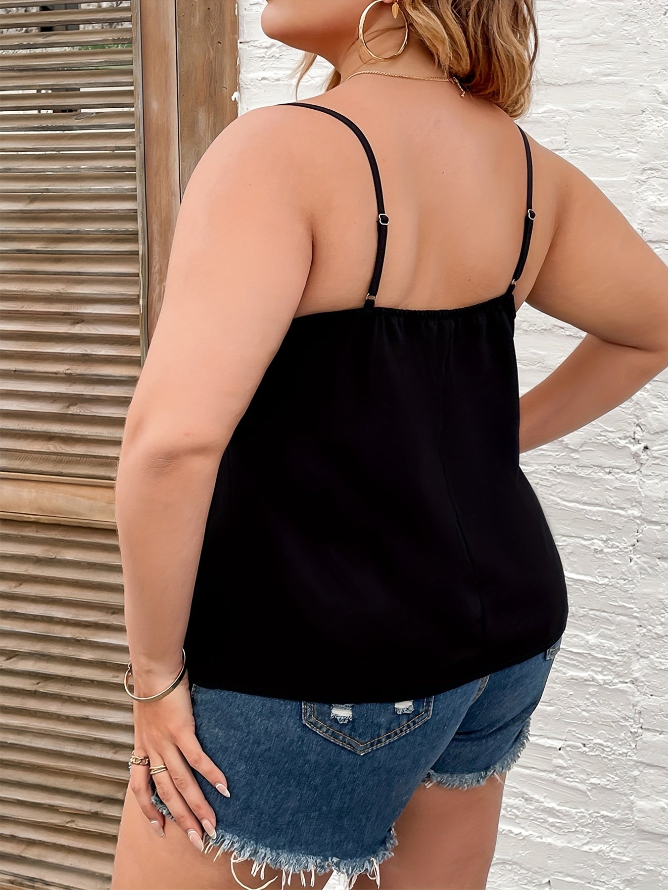 Casual Cami Top Women's Plus Solid Contrast Mesh V Neck Slight Stretch