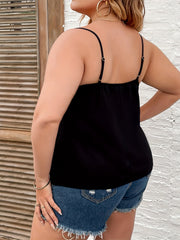Casual Cami Top Women's Plus Solid Contrast Mesh V Neck Slight Stretch