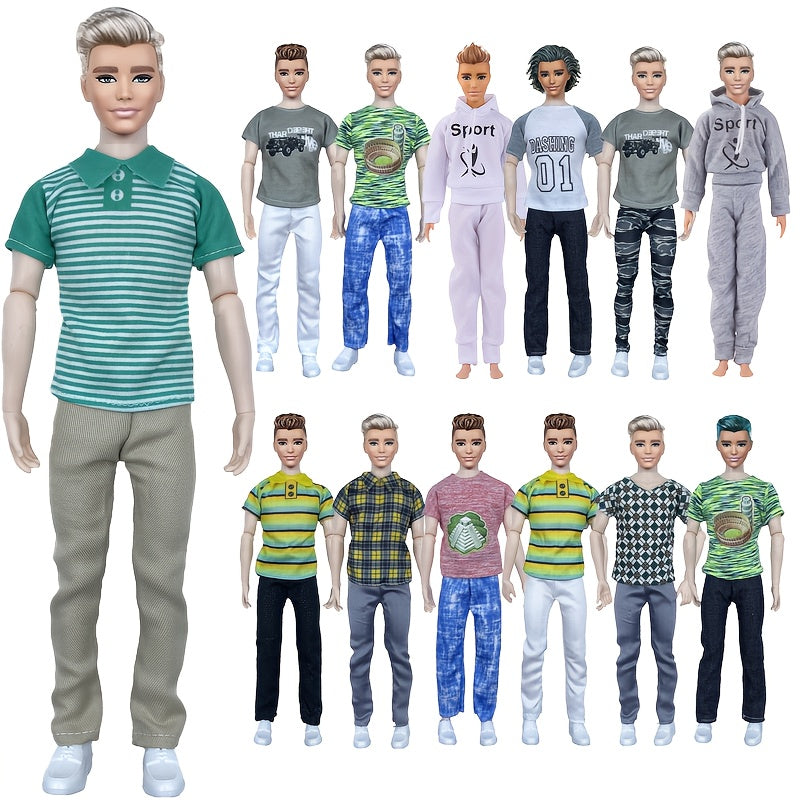 10pcs Male Doll Clothes for 11.82in Doll, 5 Tops and 5 Pants, Christmas Gift