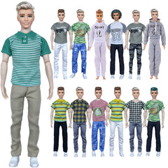 10pcs Male Doll Clothes for 11.82in Doll, 5 Tops and 5 Pants, Christmas Gift