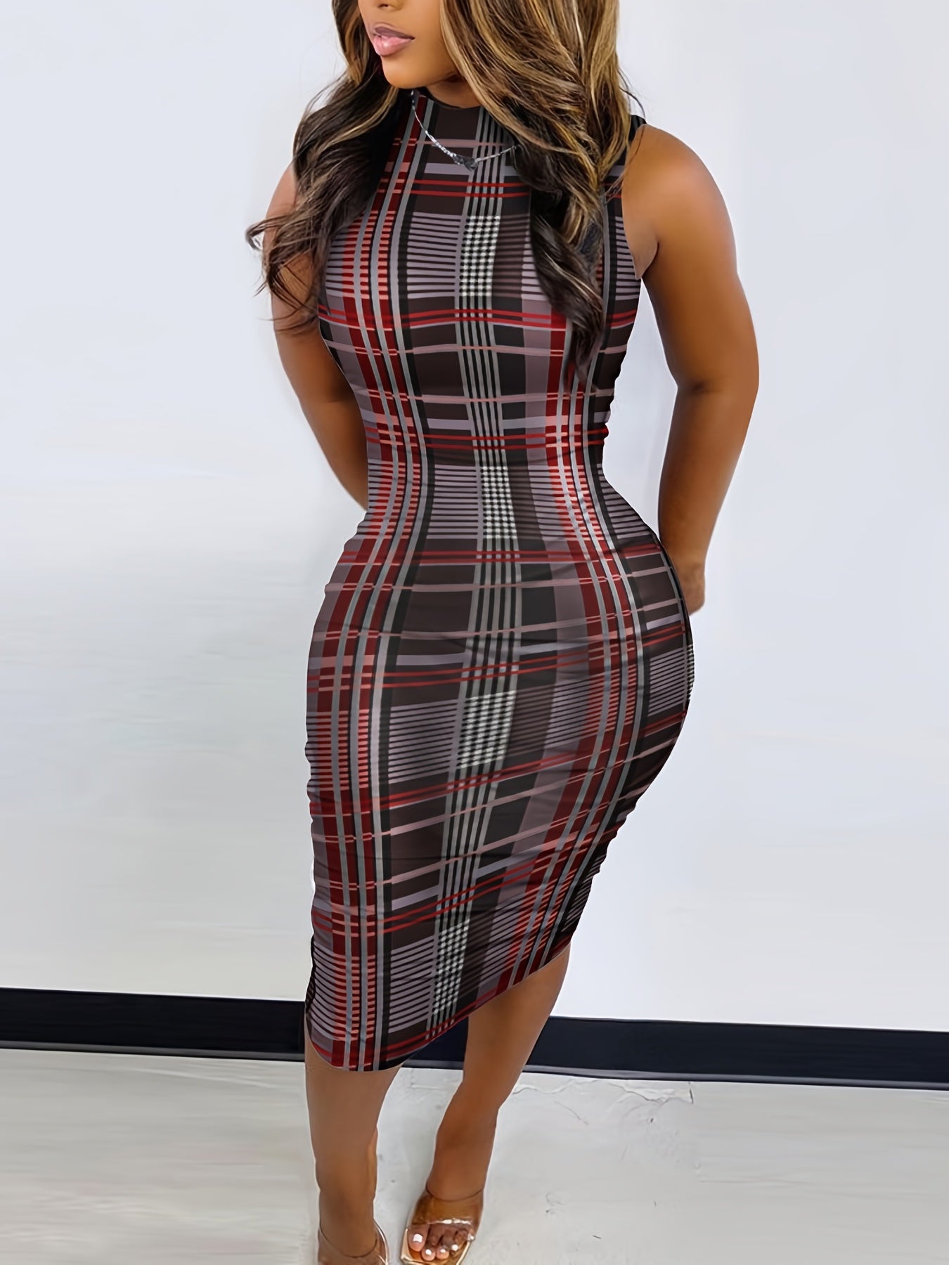 Block Chain Print Bodycon Dress Sleeveless Tank