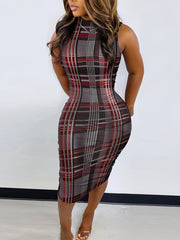 Block Chain Print Bodycon Dress Sleeveless Tank