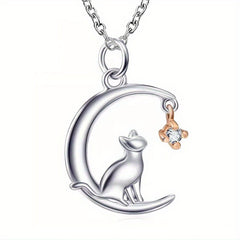 Girl's Moon Cat Pendant Necklace And Generous Pendant Jewelry Gift