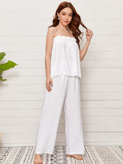 Ruffle Bow Cami Top & Elastic Waistband Pants Loungewear Set