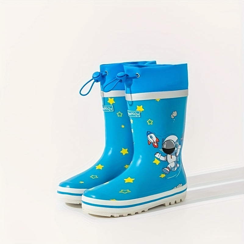Men's Cartoon Astronauts Pattern Rain Boots Non-slip Waterproof Shoes