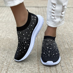 Women's Rhinestone Slip-On Sock Sneakers Low Top Shoes