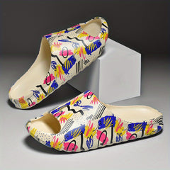Men's Graffiti Print Non Slip Platform Slides