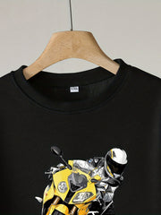 Boy's 2pcs Sweatshirt & Sweatpants Set Cartoon Motorcycle Boy Print