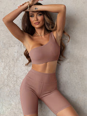 Women's One Shoulder Yoga Set Sports Bra & Shorts Activewear