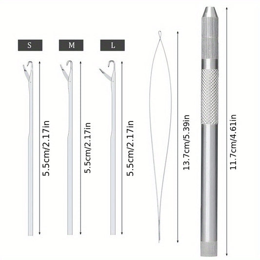 Hair Extension Tools Set 3 Needles Pulling Needle Loop Threader Ventilating Hold