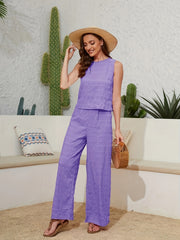 Casual Tank Top & Wide Leg Pants Set Women's Outfit