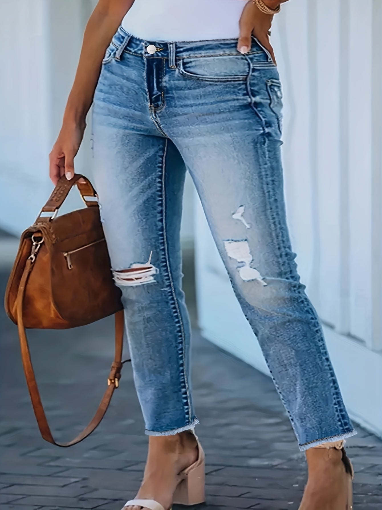 Casual Ripped Fringe Jeans