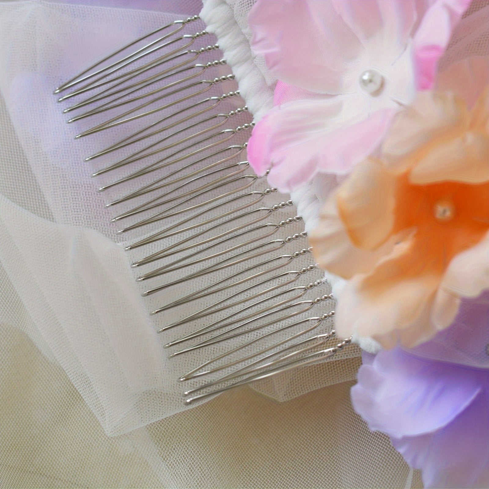 Colorful Flower Bridal Wedding Veil with Hair Comb
