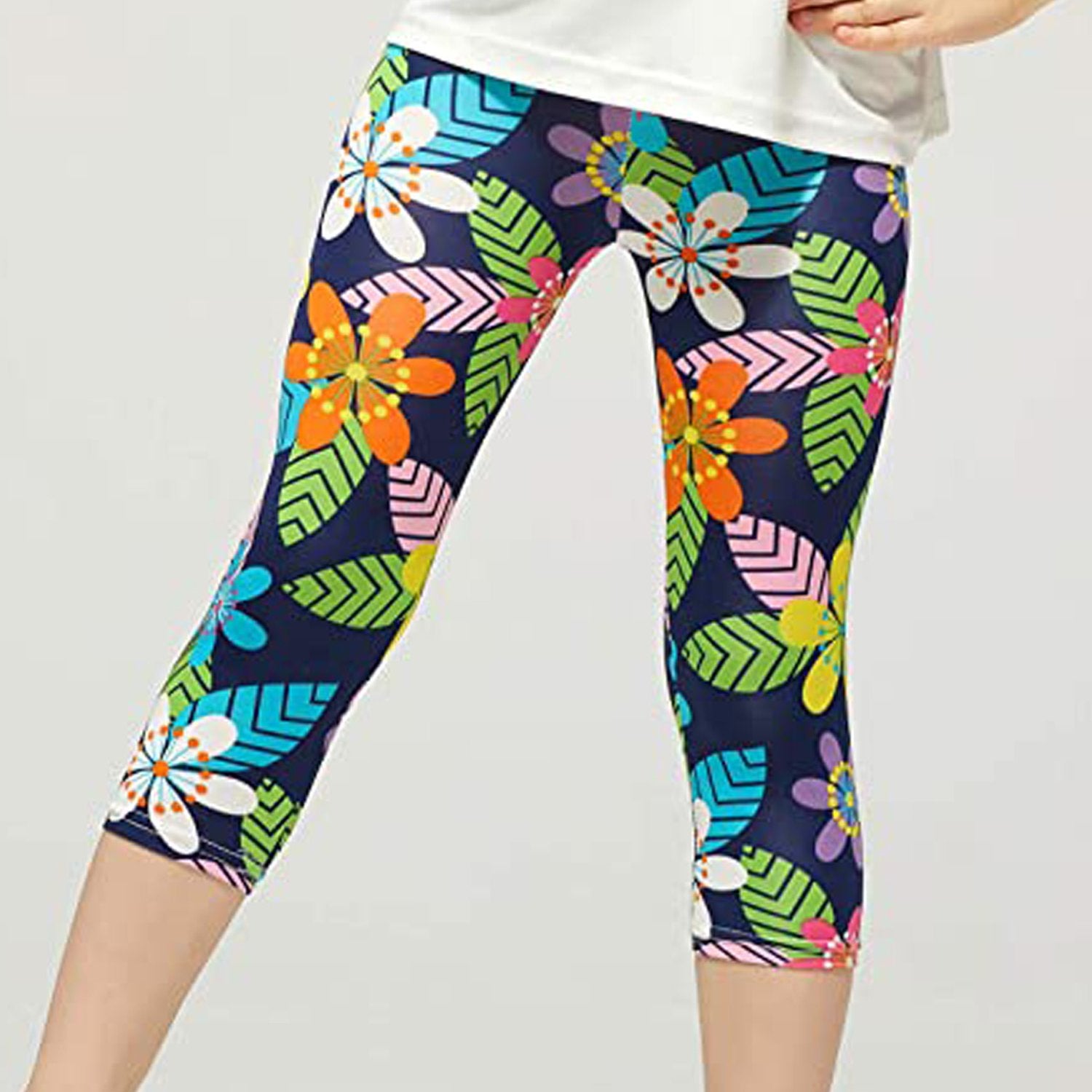 Toddler Girls Flowers Graphic Leggings Elastic Waist Thin Casual Sports Cropped