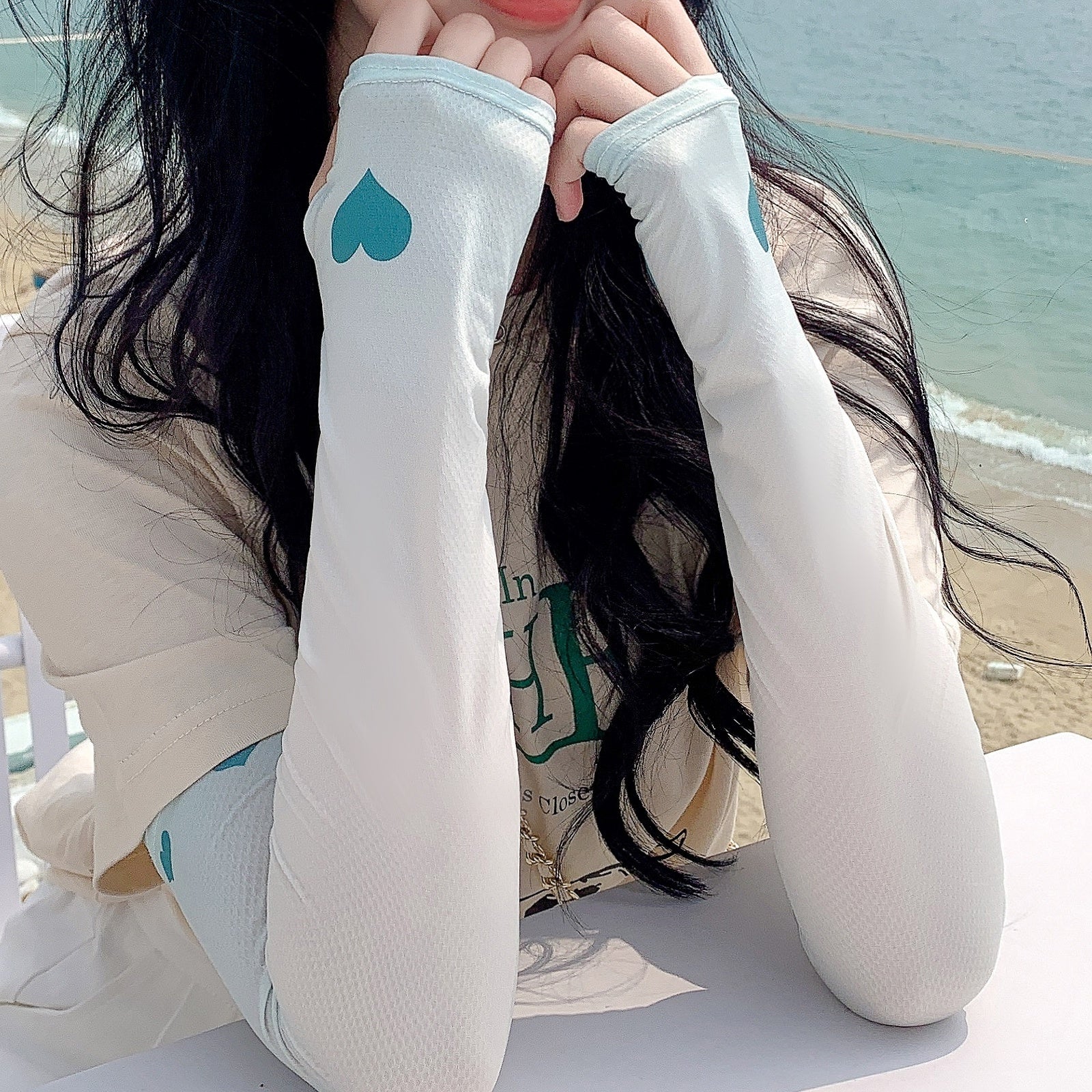 Heart Print Sunproof UV Protection Gloves for Women