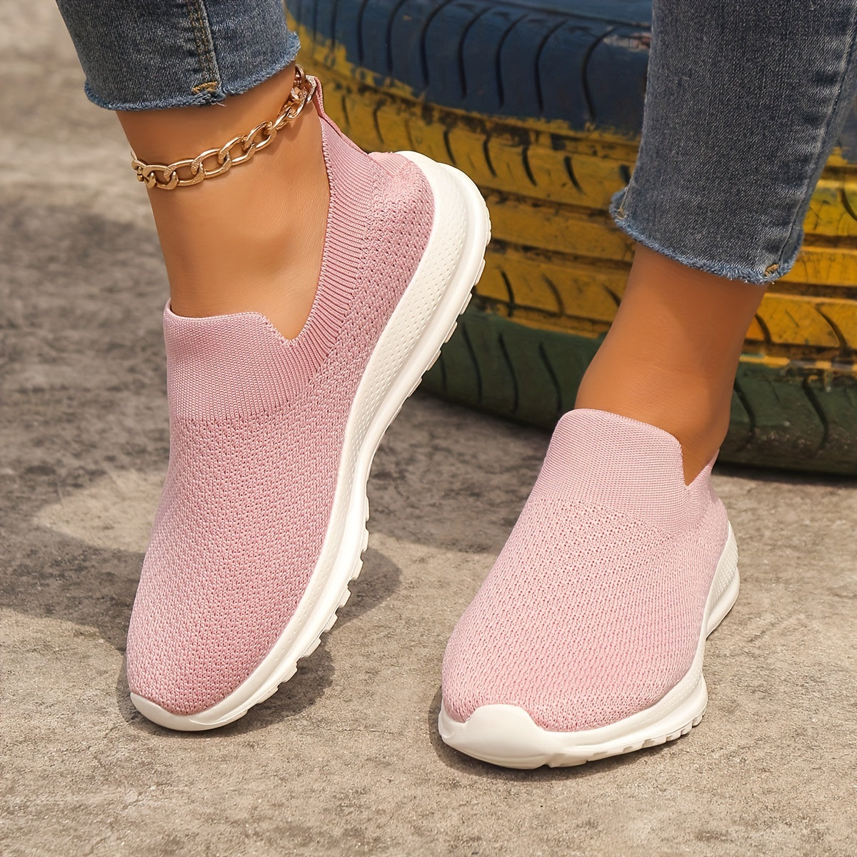 Women's Breathable Knit Sneakers Lightweight Slip On Shoes