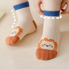 5pairs Boys Lion Socks Mesh Breathable Comfortable Crew Socks