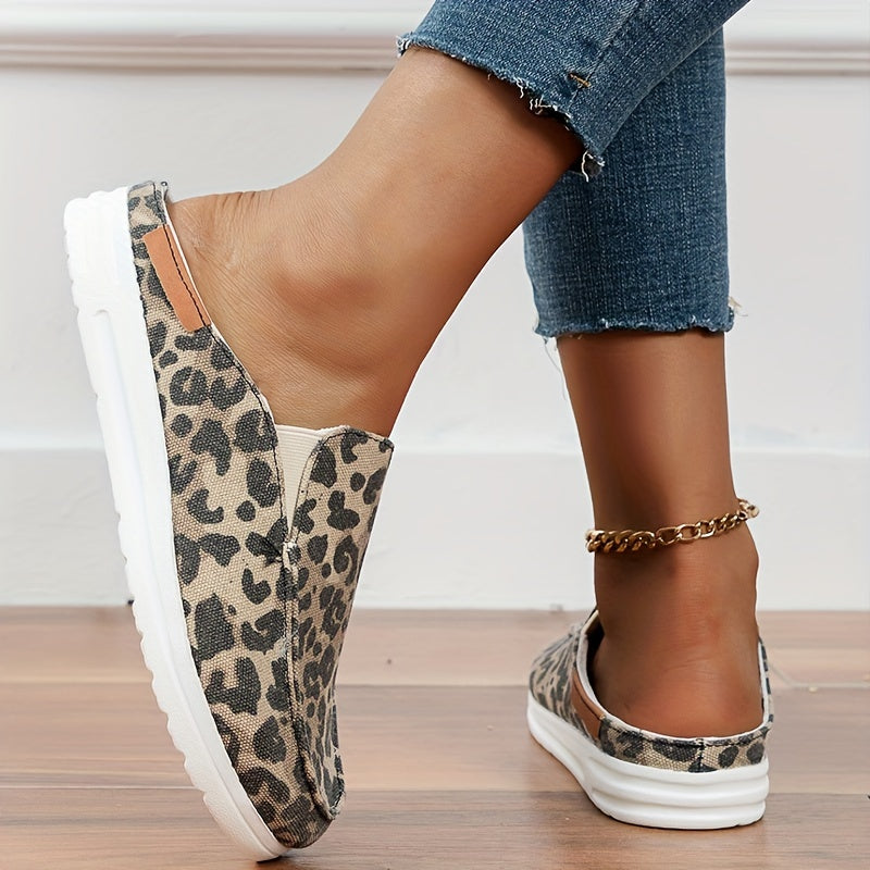 Leopard Print Mule Sneakers Slip On Outdoor Shoes Lightweight Walking