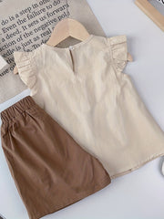 Toddler Girl's Cotton Shirt & Shorts Set with Bowknot - Summer Outfit