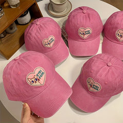 Pink Patch Baseball Cap Cartoon Cat Cotton Sports Hat Women Dad Hats