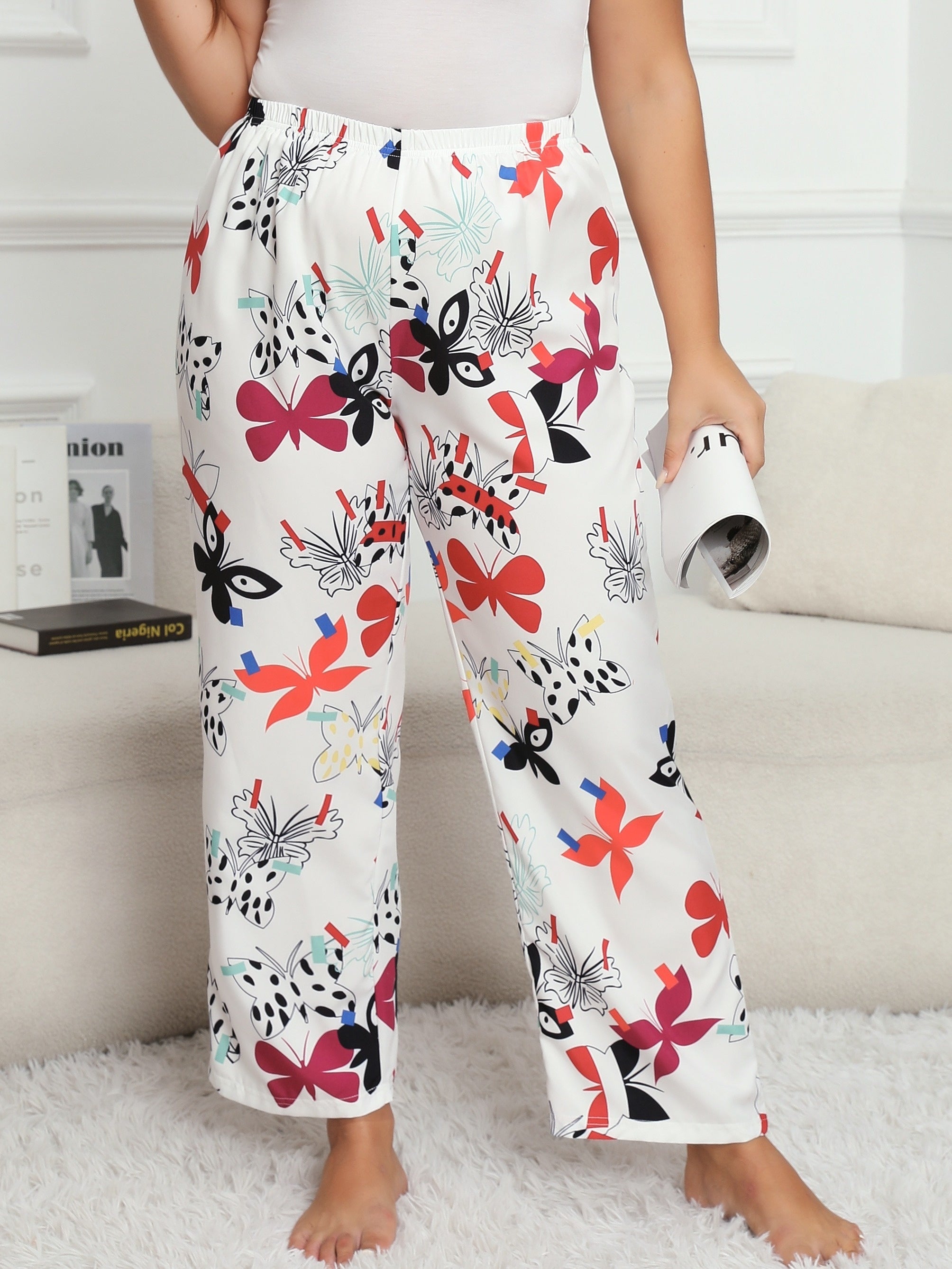Butterfly Print Wide Leg Lounge Pants
