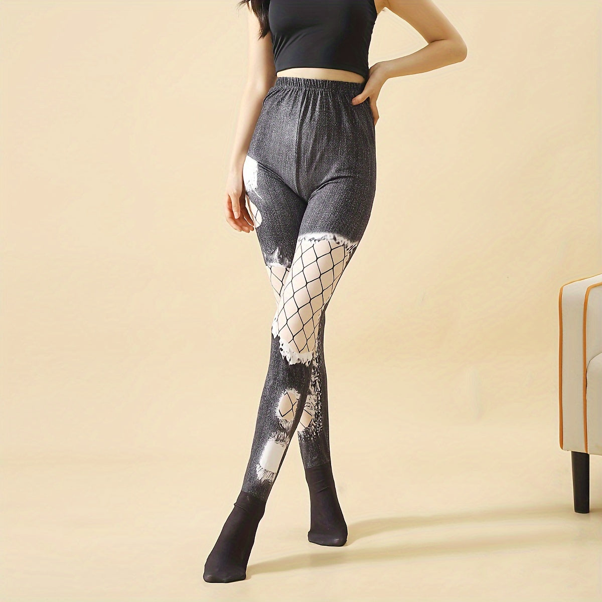 Fishnet Pattern Pantyhose High Waist Elastic Slim Women's Stockings