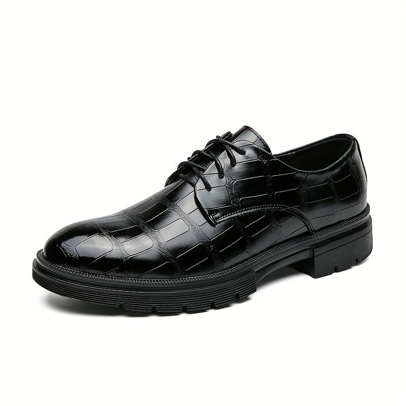 Embossed Pattern Derby Shoes Lace up Front Men's Dress Shoes