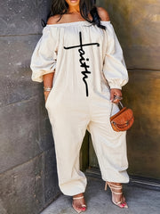 Off Shoulder Jumpsuit Long Sleeve Stretchy Summer Women's Clothing