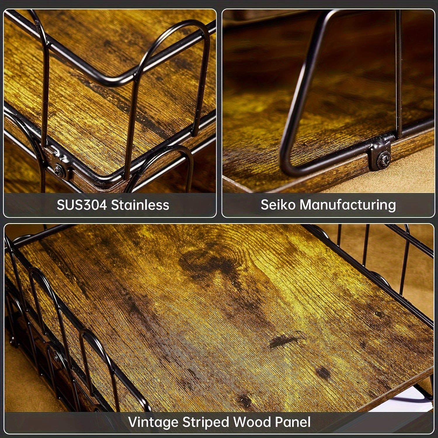 Wooden Desk Organizer Paper Tray Stackable Letter Tray 2 layer
