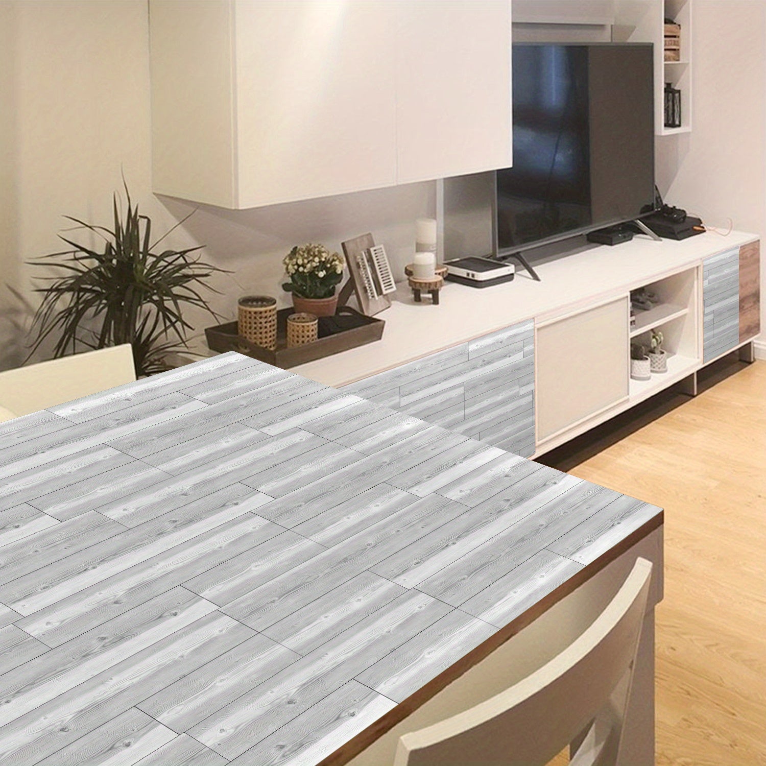 10pcs Gray Wood Peel & Stick Tiles 15x88 Waterproof for Bath & Kitchen