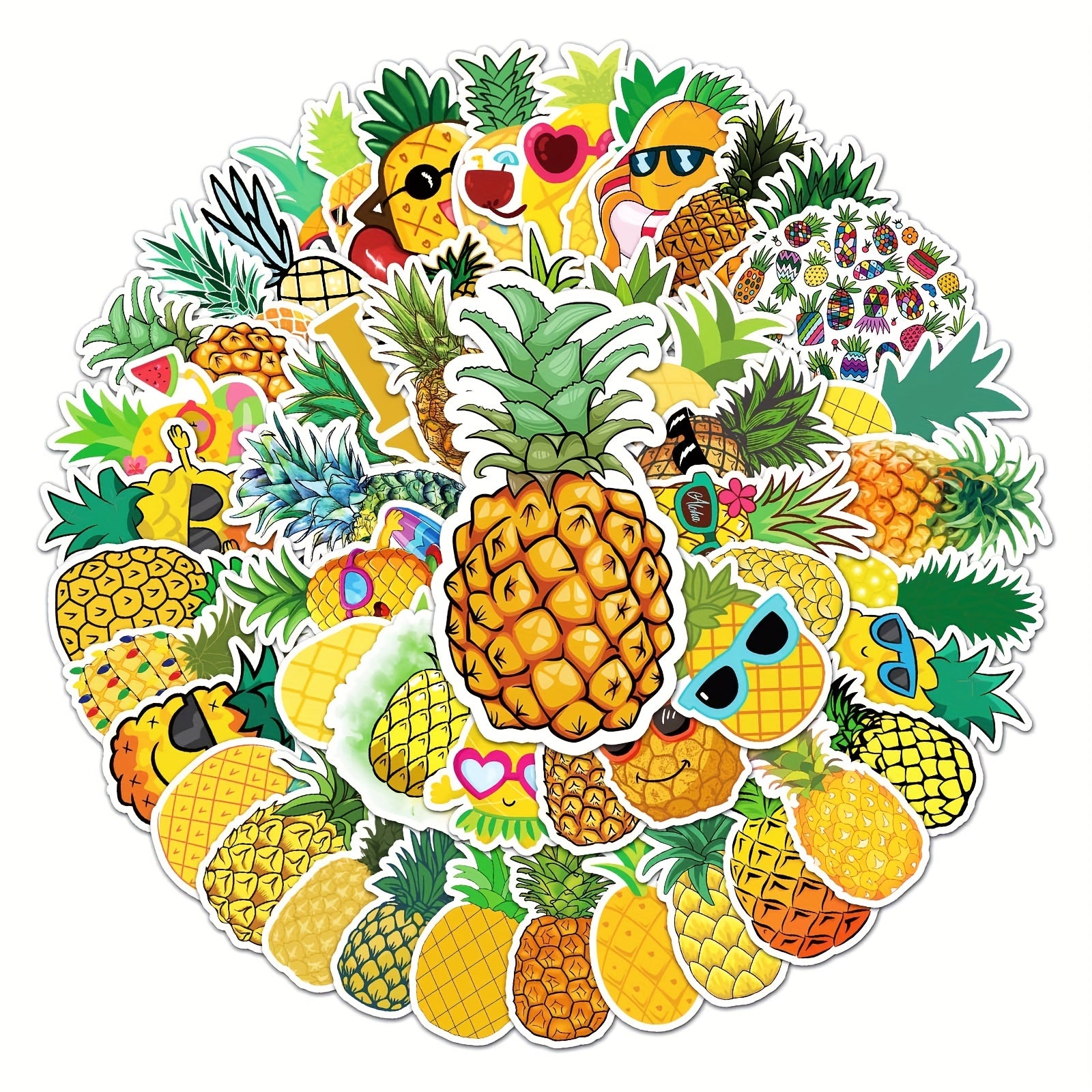 50 Pineapple Pattern Waterproof Stickers Water Bottles Laptop Luggage