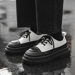 Men's Lace Up PU Leather Platform Sneakers Vintage Casual Shoes
