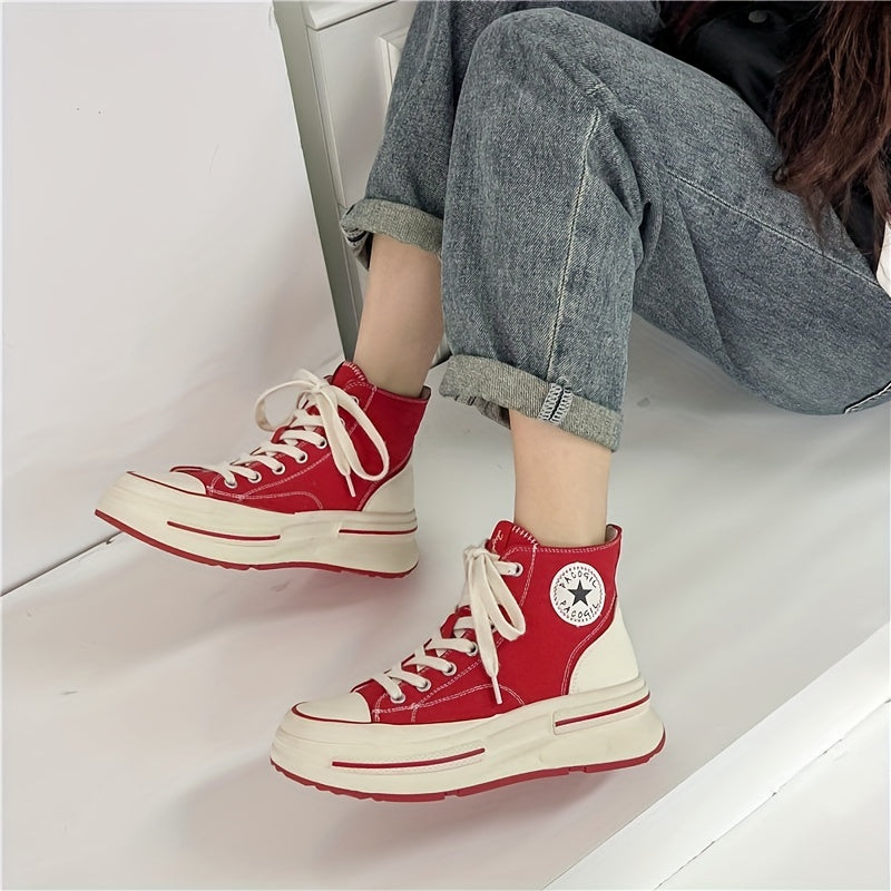 Women's High Top Canvas Shoes Lace Up Platform Skate Casual Sneakers