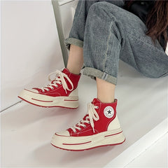 Women's High Top Canvas Shoes Lace Up Platform Skate Casual Sneakers