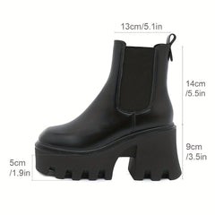 Women's Chelsea Short Boots Square Toe Slip On Retro British Style