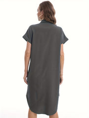 Button Front Shirt Dress Solid Short Sleeve Dress