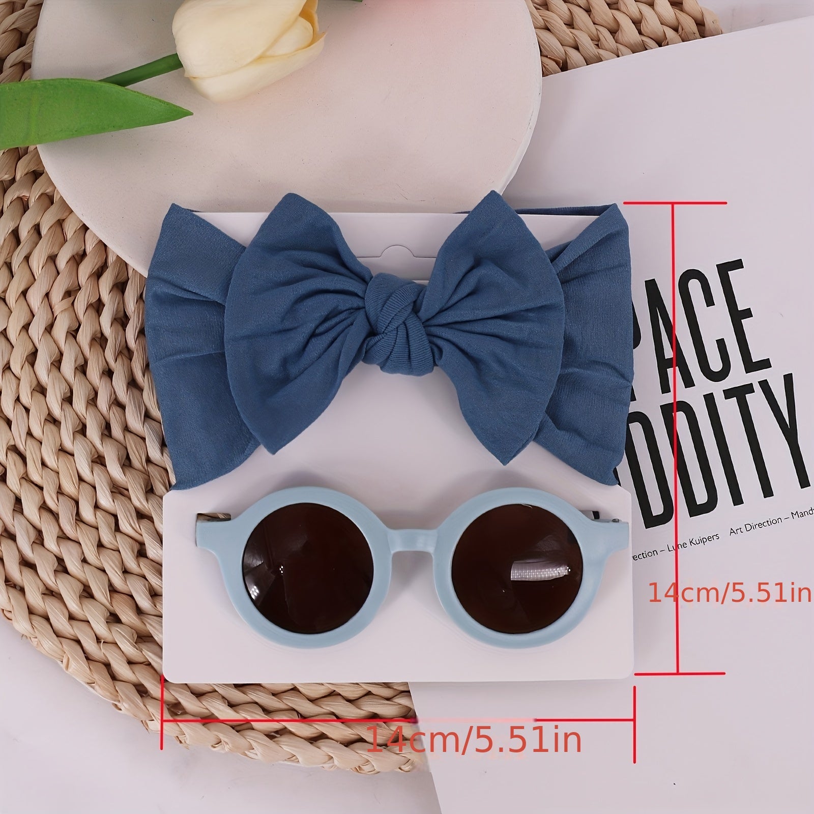 2pcs Girls Hairband & Sunglasses Set Cute Bow Headband & Round UV Sunglasses