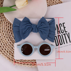 2pcs Girls Hairband & Sunglasses Set Cute Bow Headband & Round UV Sunglasses