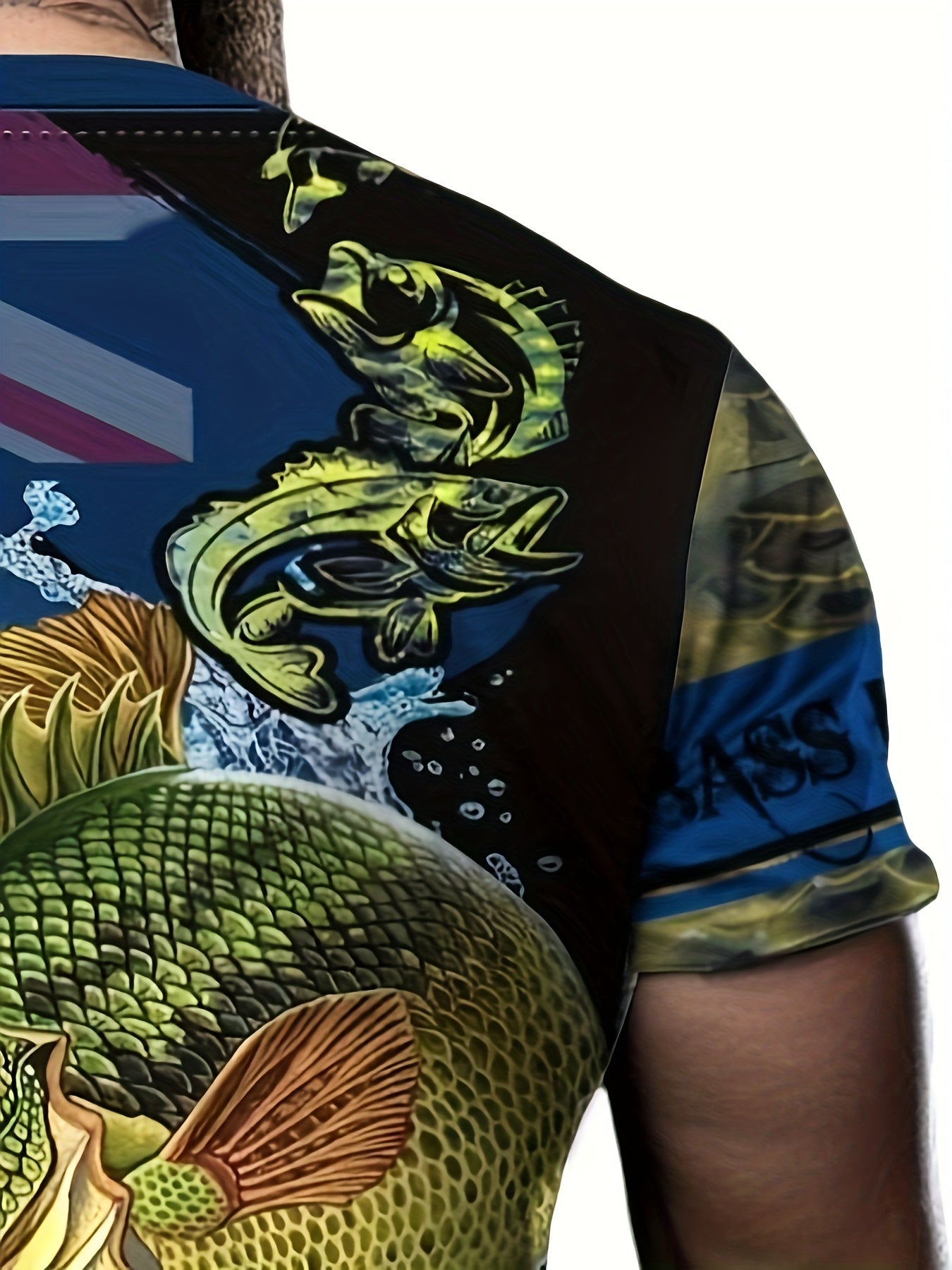 Fish Print Men's Short Sleeve T-shirt Graphic Tee Summer Clothes