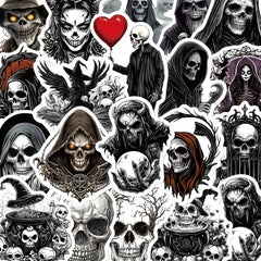 50 Retro Skull Stickers for Phones Luggage Skateboards Halloween