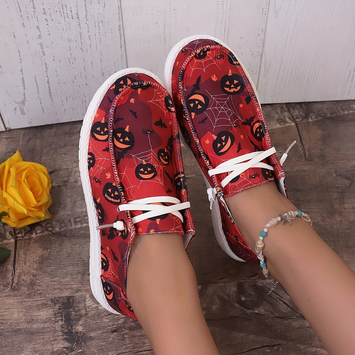 Halloween Pumpkin Pattern Canvas Slip On Shoes Mama Shoes