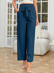 Solid Wide Leg Paper Waist Pants Long Length