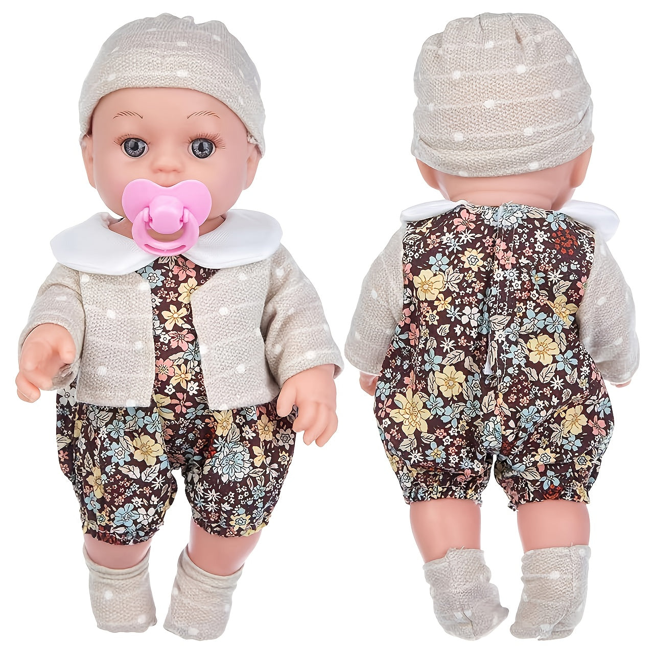 12 Lifelike Reborn Baby Doll with Floral Outfit and Knitted Hat