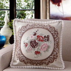 Chenille Embroidered Rose Floral Sofa Pillow Cover 19x19 Inches