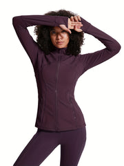 Women's Slim Fit Thermal Sports Track Jacket Full Zip Running Jacket