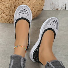 Women's Breathable Knit Slip-On Sneakers Soft Sole Lightweight Walking Shoes