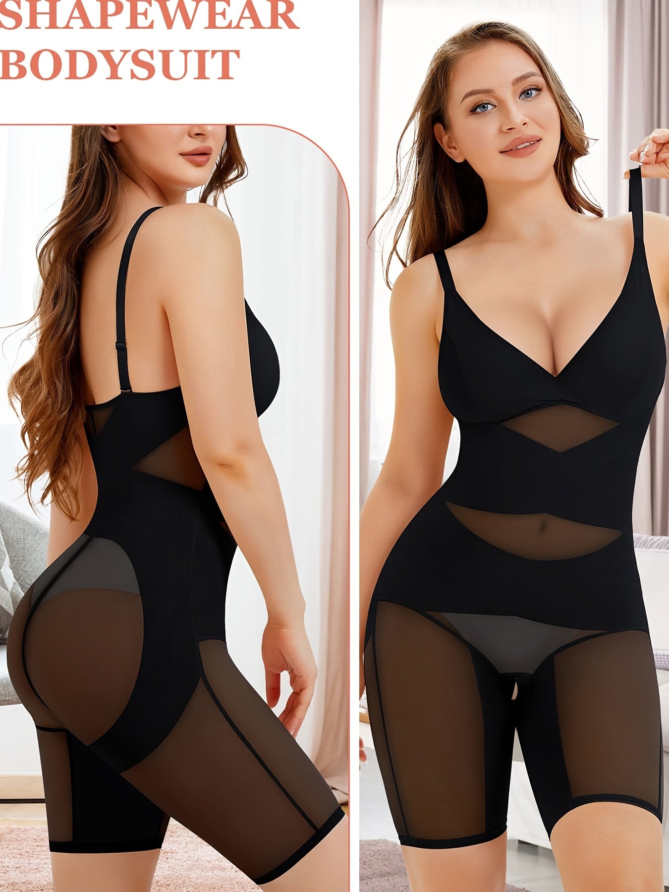 Mesh Shaping Romper V Neck Tummy Control Butt Lift Slimming Body Shaper