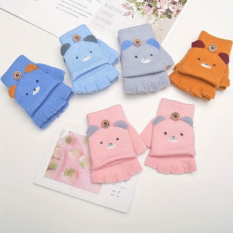 Kids' Cartoon Bear Cashmere Gloves for 3-6 Years