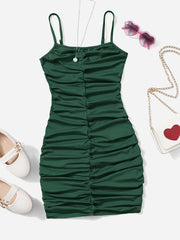 Girls Ruched Camisole Tunic Dress Party Holiday Casual Outfit Kids Bodycon Dress